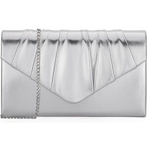 7640 Evening Clutch Purse - Shimmering Metallic PU Leather Pleated Flap